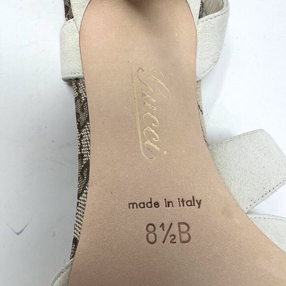 Gucci Mystic White Suede GG Monogram Strappy Stiletto Sandals 8.5B - Picture 9 of 10
